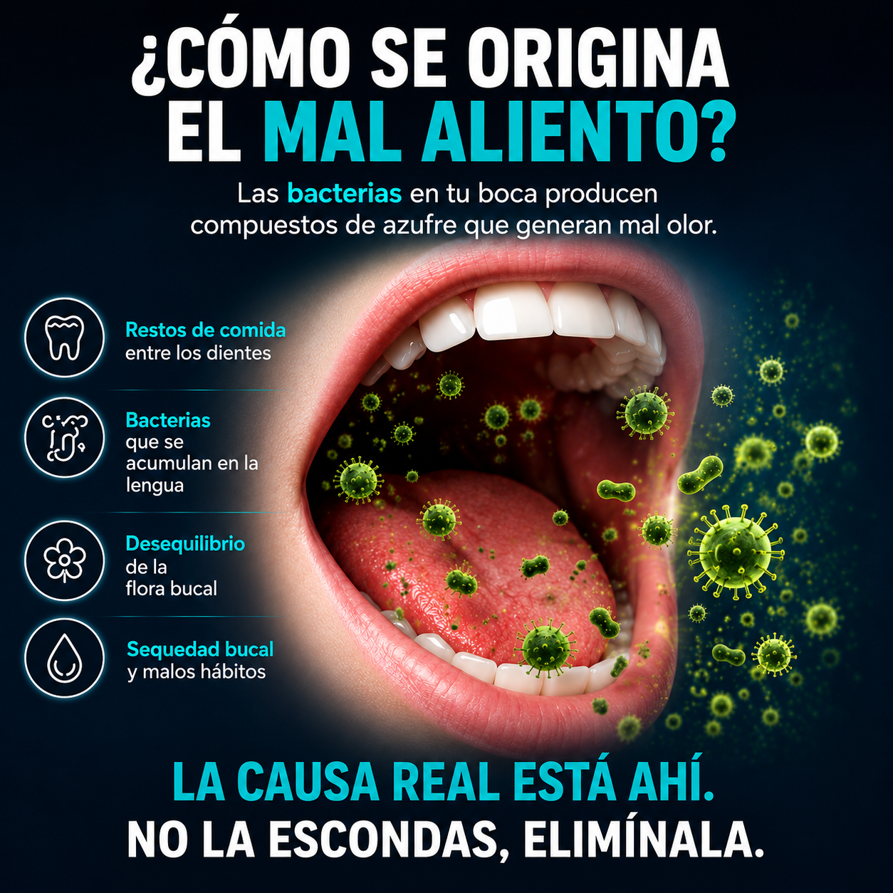 ¿CANSADO DE OCULTAR TU MAL ALIENTO? WellFresh™ LO ELIMINA DESDE LA RAÍZ