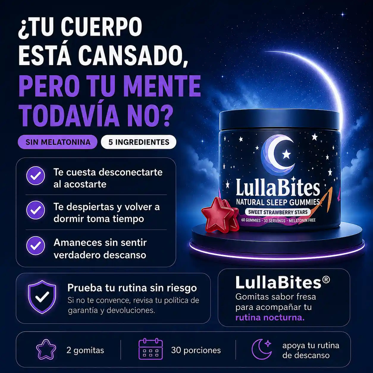 LullaBites® Gomitas Para Dormir | Sin Melatonina | Sabor Fresa