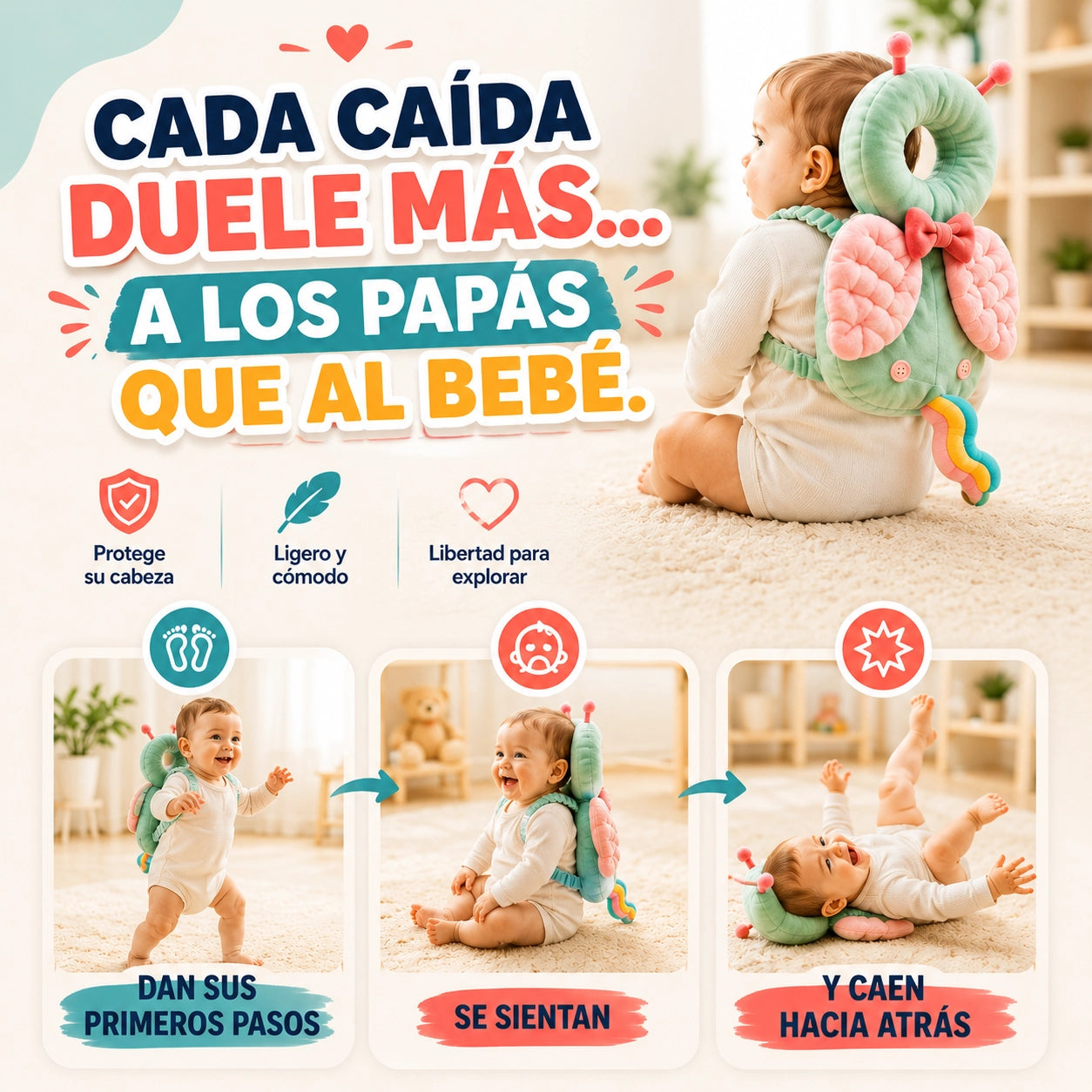 Cojín Protector Anticaídas para Cabeza y Espalda de Bebé: SafeSteps®
