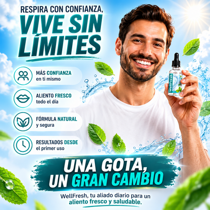 ¿CANSADO DE OCULTAR TU MAL ALIENTO? WellFresh™ LO ELIMINA DESDE LA RAÍZ