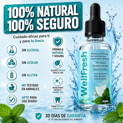 ¿CANSADO DE OCULTAR TU MAL ALIENTO? WellFresh™ LO ELIMINA DESDE LA RAÍZ