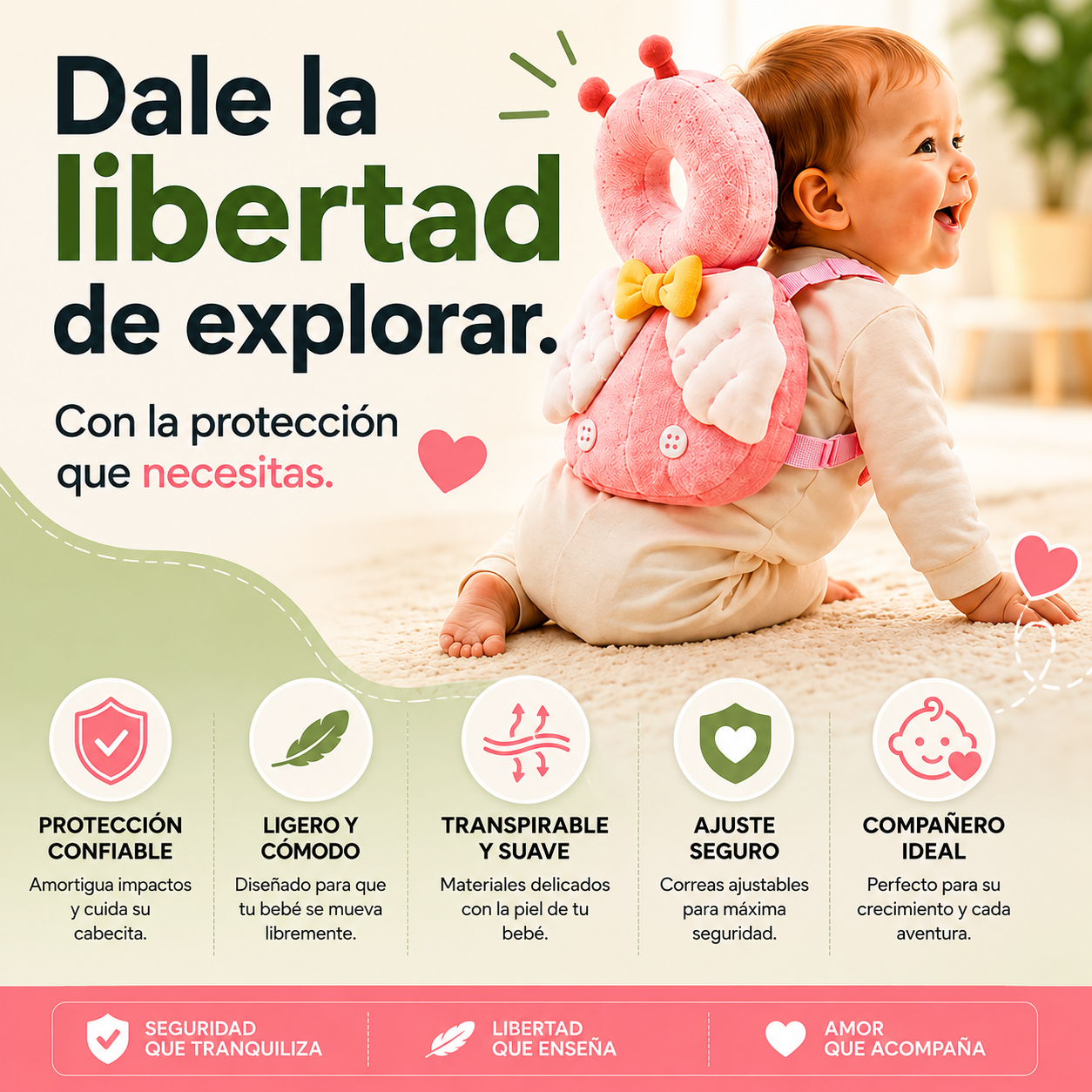 Cojín Protector Anticaídas para Cabeza y Espalda de Bebé: SafeSteps™