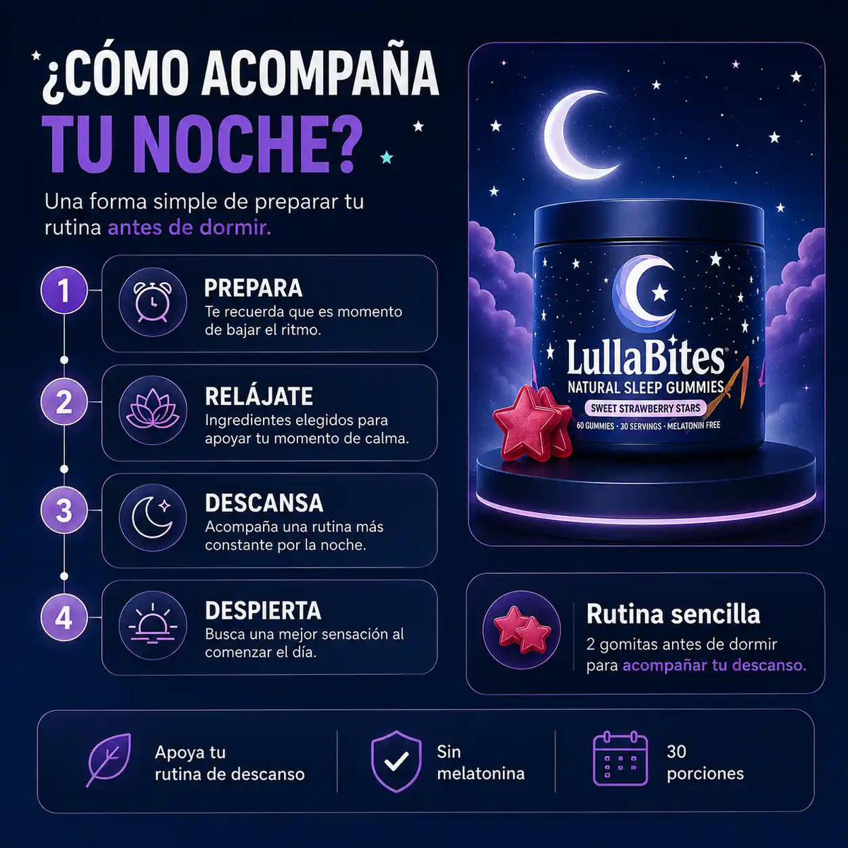 LullaBites® Gomitas Para Dormir | Sin Melatonina | Sabor Fresa