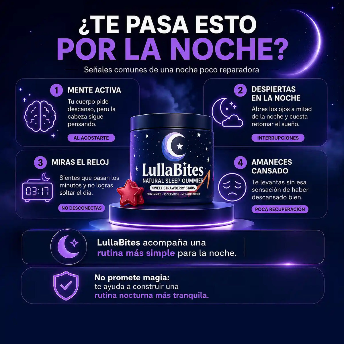 LullaBites® Gomitas Para Dormir | Sin Melatonina | Sabor Fresa
